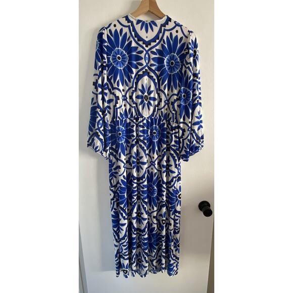 Women’s Mlle Gabrielle Blue Floral Midi Dress Plus Size 1X Bubble Sleeves NWT - Picture 4 of 7